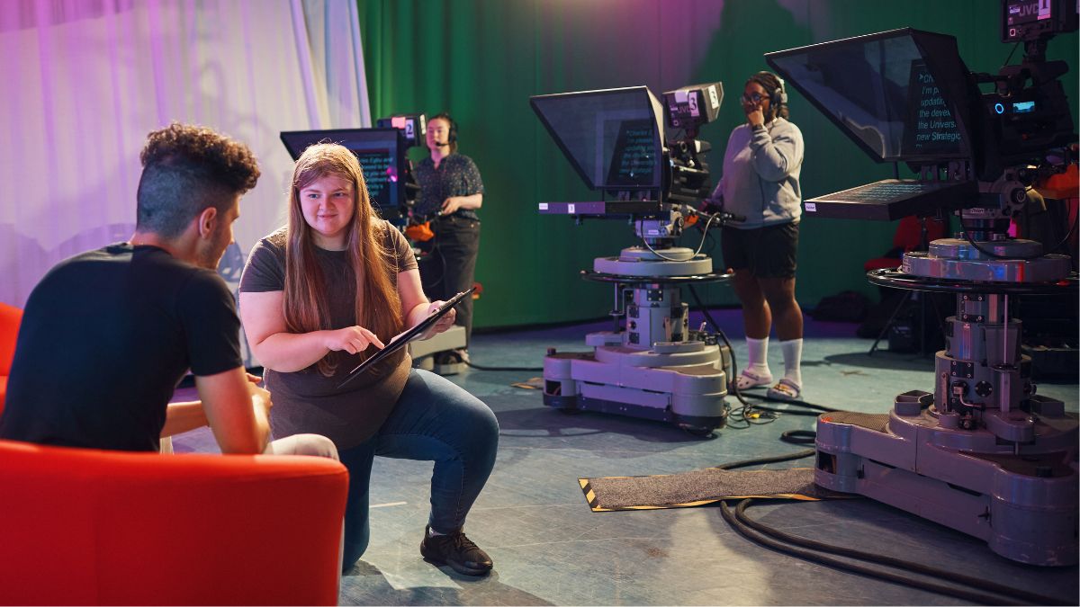 Students work in the TV Studio at the Main Campus in Horsforth
